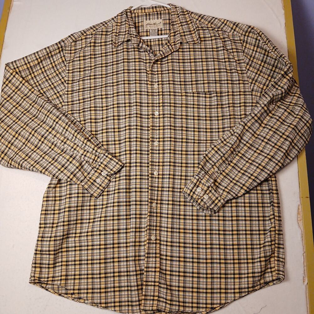 Eddie Bauer Mens Long Sleeve Plaid Yellow And Black Xl Tall